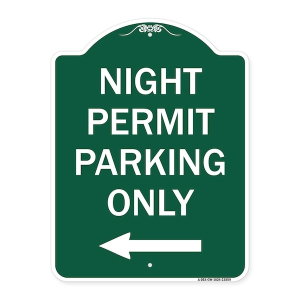 Signmission Night Permit Parking W/ Left Arrow, Green & White Aluminum Sign, 18" x 24", GW-1824-23859 A-DES-GW-1824-23859 - main